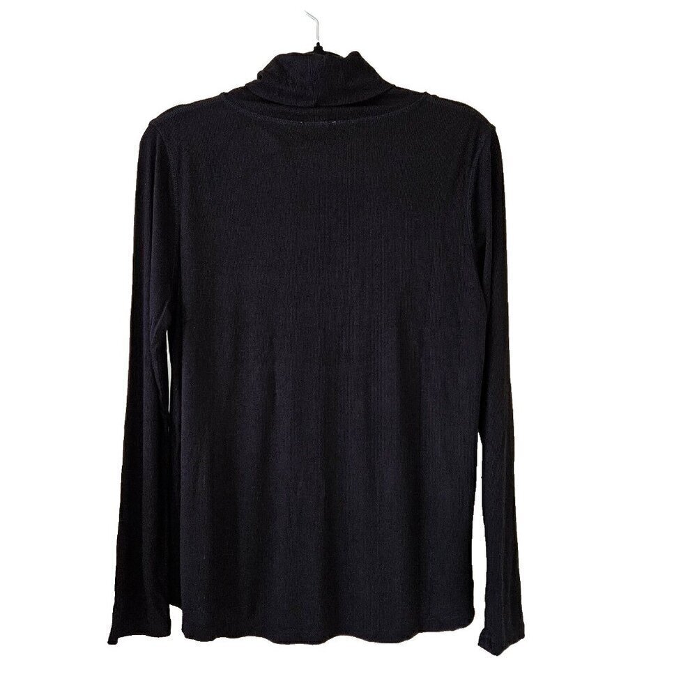 Terrera Black Turtleneck Top Womens L Bamboo Spandex LS Minimalist Office Siren - Picture 3 of 12